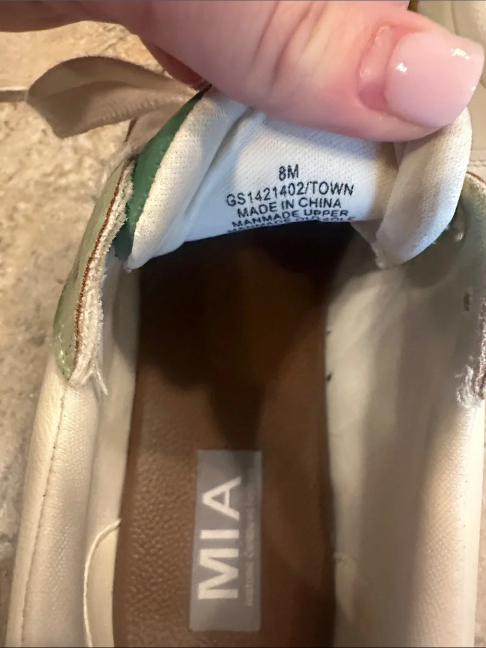 MIA White Leather Low-Top Sneakers with Green Accents